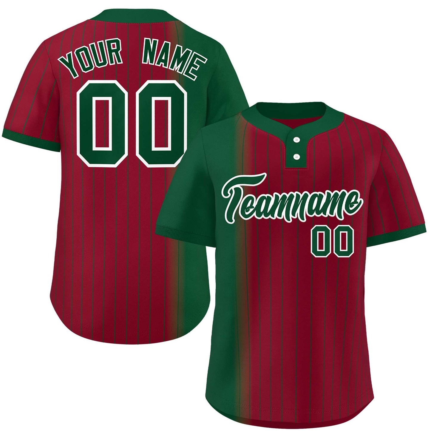 Custom Green Crimson Gradient Stripe Fashion Authentic Two-Button Baseball Jersey