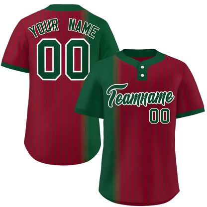 Custom Green Crimson Gradient Stripe Fashion Authentic Two-Button Baseball Jersey