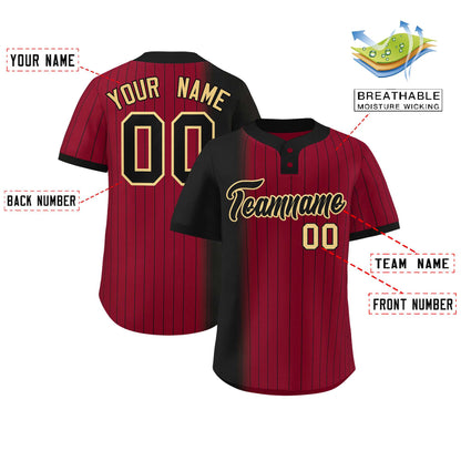 Custom Black Crimson Gradient Stripe Fashion Authentic Two-Button Baseball Jersey