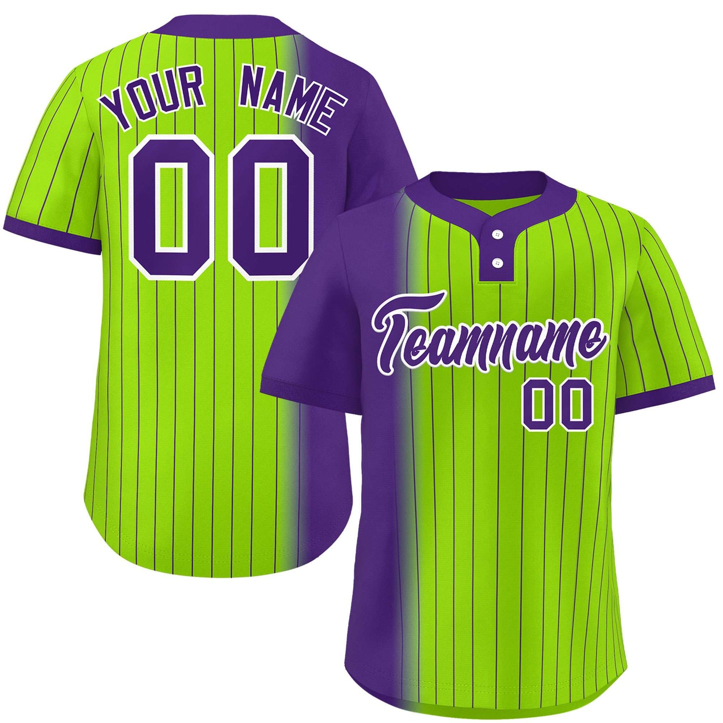 Custom Purple Neon Green Gradient Stripe Fashion Authentic Two-Button Baseball Jersey