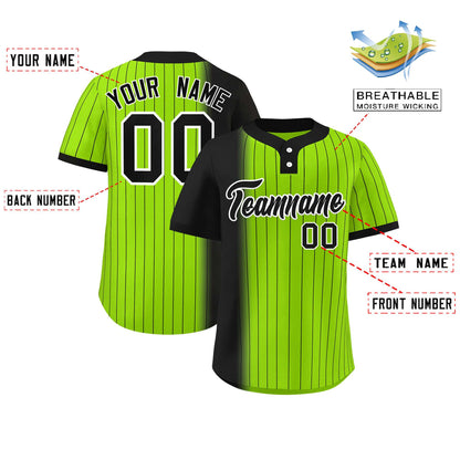 Custom Black Neon Green Gradient Stripe Fashion Authentic Two-Button Baseball Jersey