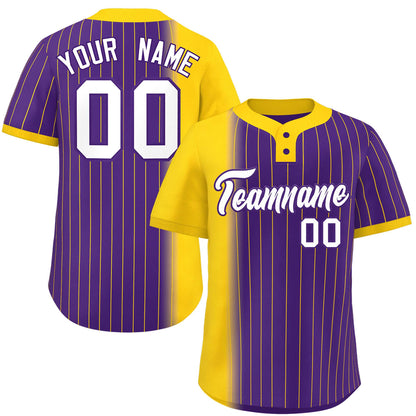 Custom Gold Purple Gradient Stripe Fashion Authentic Two-Button Baseball Jersey