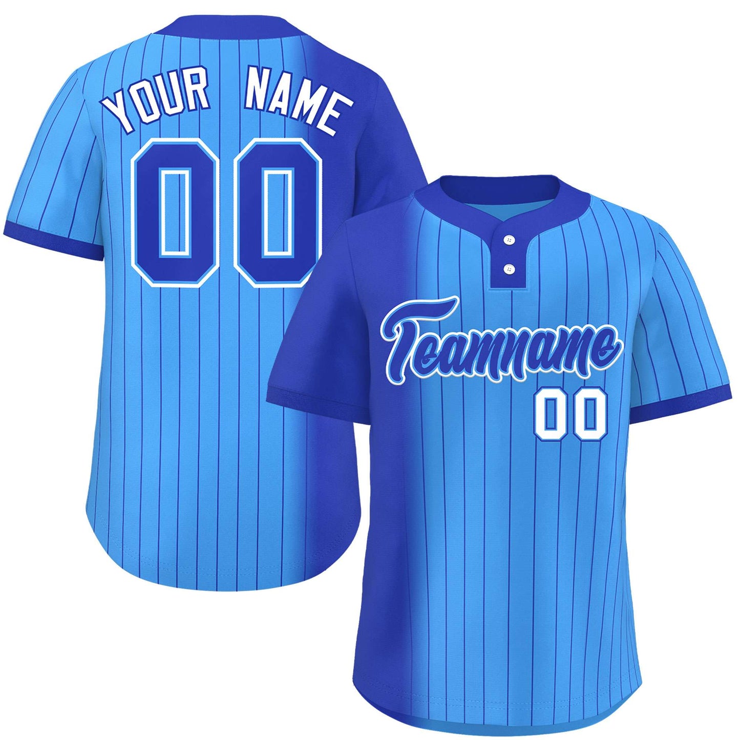 Custom Royal Powder Blue Gradient Stripe Fashion Authentic Two-Button Baseball Jersey