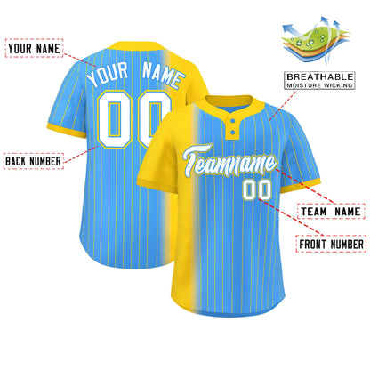 Custom Gold Powder Blue Gradient Stripe Fashion Authentic Two-Button Baseball Jersey