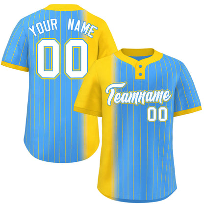 Custom Gold Powder Blue Gradient Stripe Fashion Authentic Two-Button Baseball Jersey