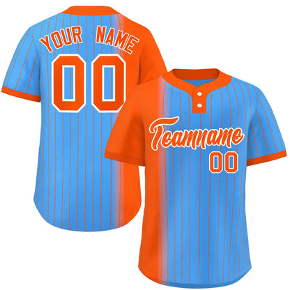 Custom Orange Powder Blue Gradient Stripe Fashion Authentic Two-Button Baseball Jersey