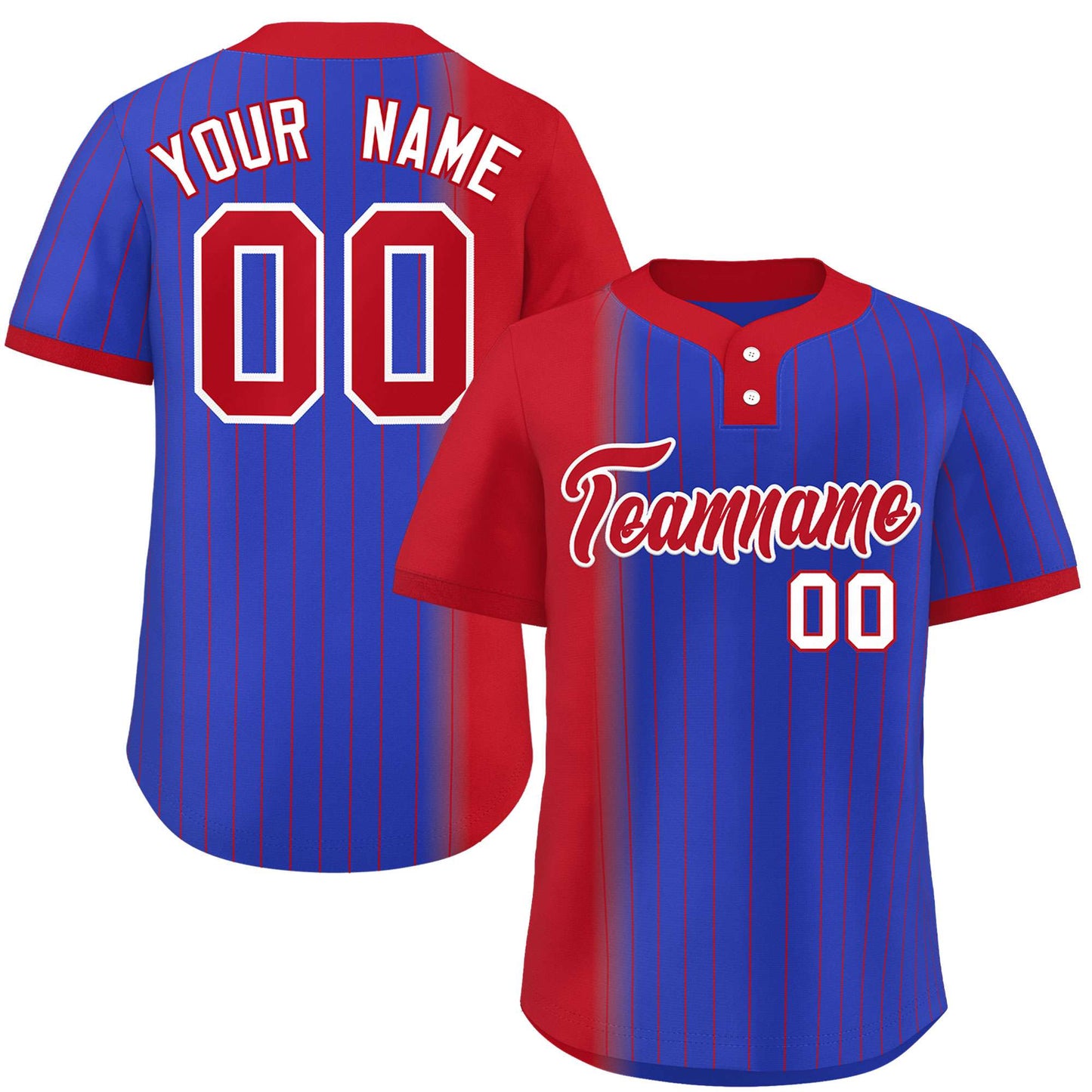 Custom Red Royal Gradient Stripe Fashion Authentic Two-Button Baseball Jersey