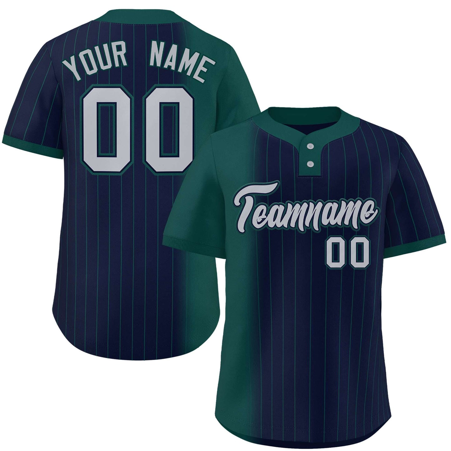 Custom Midnight Green Navy Gradient Stripe Fashion Authentic Two-Button Baseball Jersey