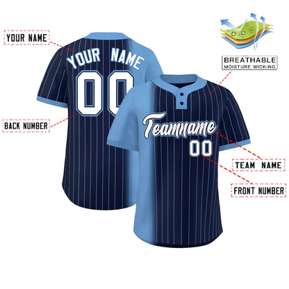 Custom Light Blue Navy Gradient Stripe Fashion Authentic Two-Button Baseball Jersey