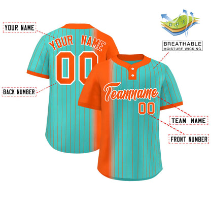 Custom Orange Aqua Gradient Stripe Fashion Authentic Two-Button Baseball Jersey