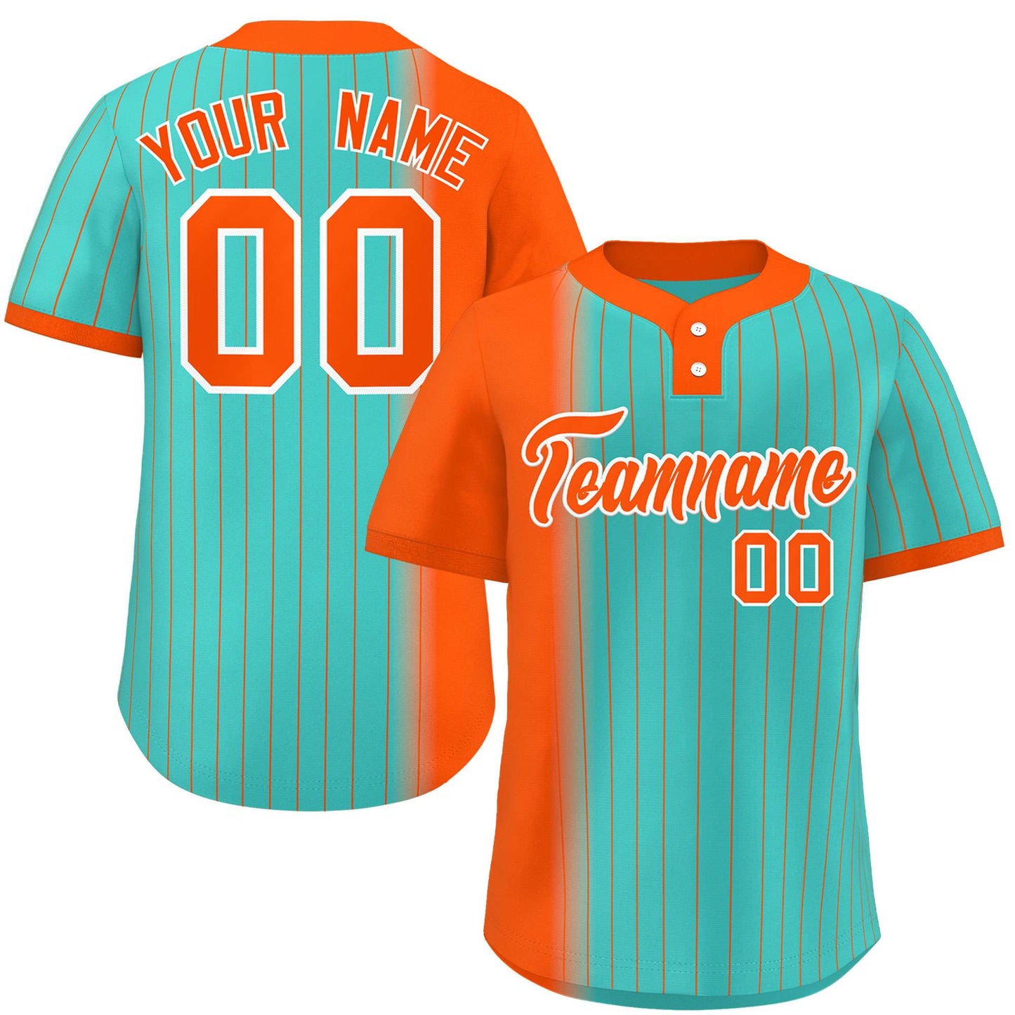 Custom Orange Aqua Gradient Stripe Fashion Authentic Two-Button Baseball Jersey