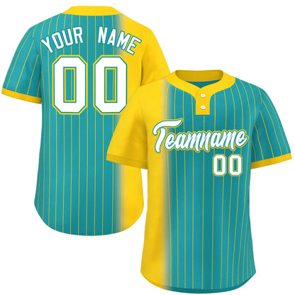 Custom Gold Aqua Gradient Stripe Fashion Authentic Two-Button Baseball Jersey