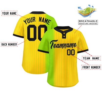 Custom Neon Green Gold Gradient Stripe Fashion Authentic Two-Button Baseball Jersey