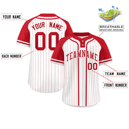 Custom White Red Stripe Fashion Raglan Sleeves Authentic Two-Button Baseball Jersey