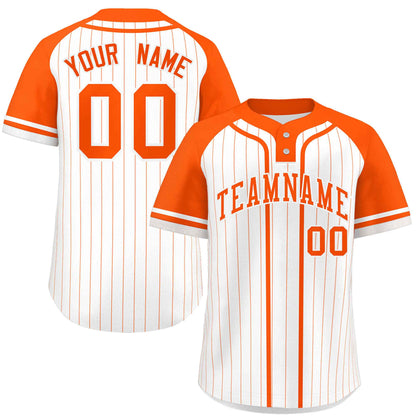 Custom White Orange Stripe Fashion Raglan Sleeves Authentic Two-Button Baseball Jersey