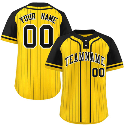 Custom Gold Black Stripe Fashion Raglan Sleeves Authentic Two-Button Baseball Jersey