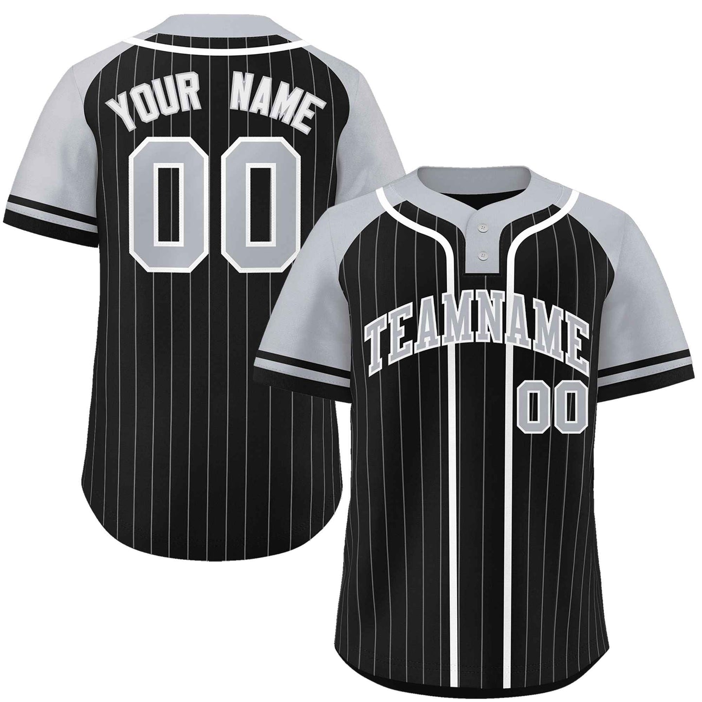 Custom Black Gray-White Stripe Fashion Raglan Sleeves Authentic Two-Button Baseball Jersey