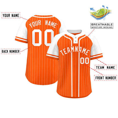 Custom Orange White Stripe Fashion Raglan Sleeves Authentic Two-Button Baseball Jersey