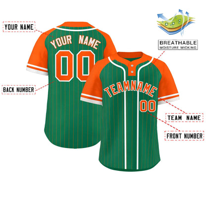 Custom Kelly Green Orange-White Stripe Fashion Raglan Sleeves Authentic Two-Button Baseball Jersey