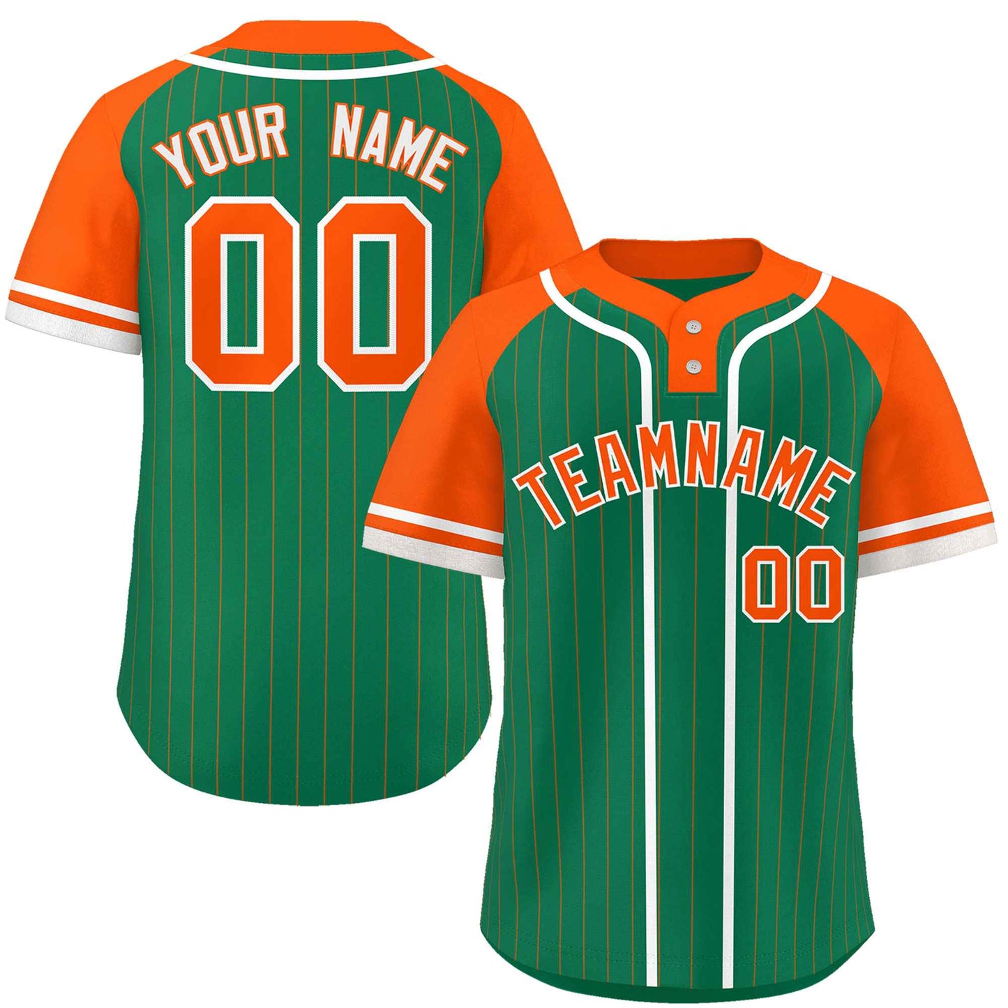 Custom Kelly Green Orange-White Stripe Fashion Raglan Sleeves Authentic Two-Button Baseball Jersey