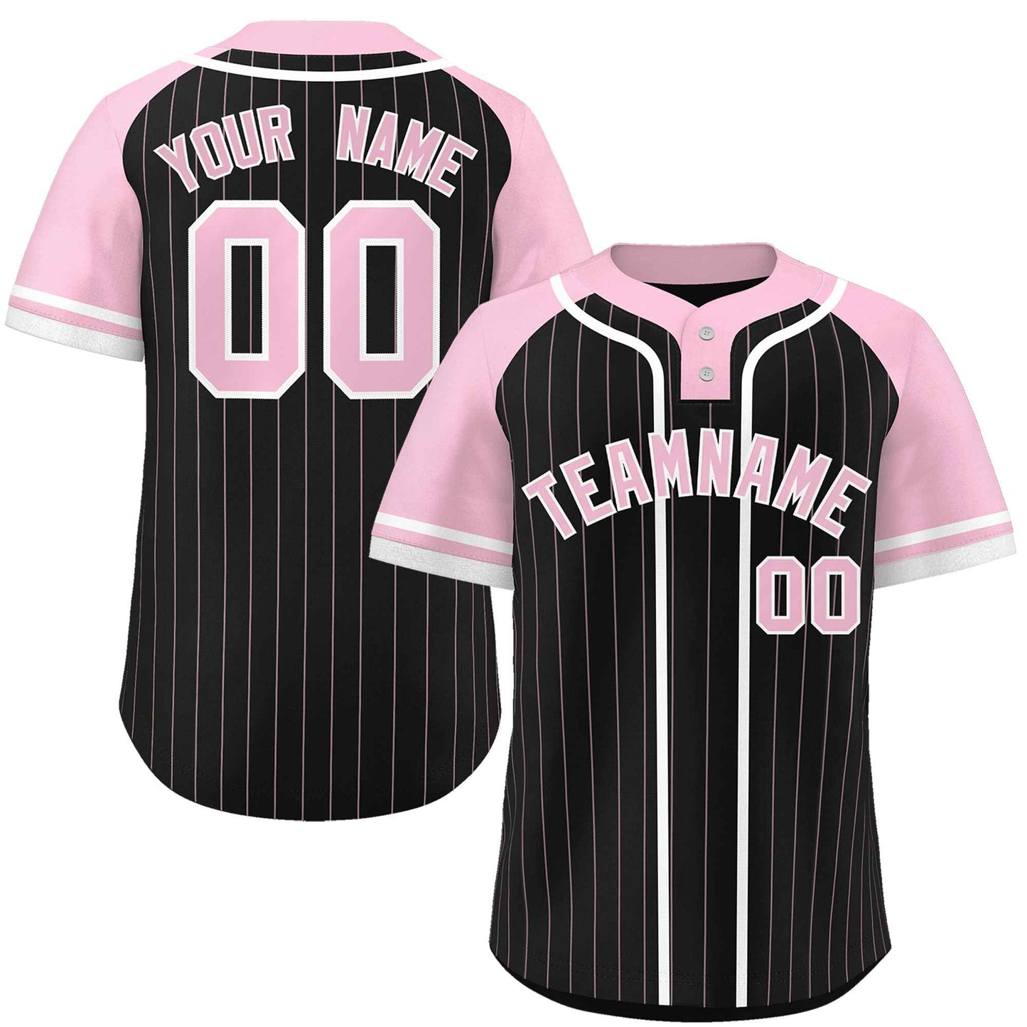 Custom Black Light Pink-White Stripe Fashion Raglan Sleeves Authentic Two-Button Baseball Jersey