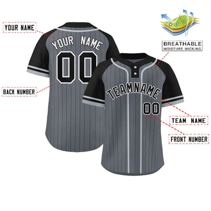 Custom Dark Gray Black-Gray Stripe Fashion Raglan Sleeves Authentic Two-Button Baseball Jersey