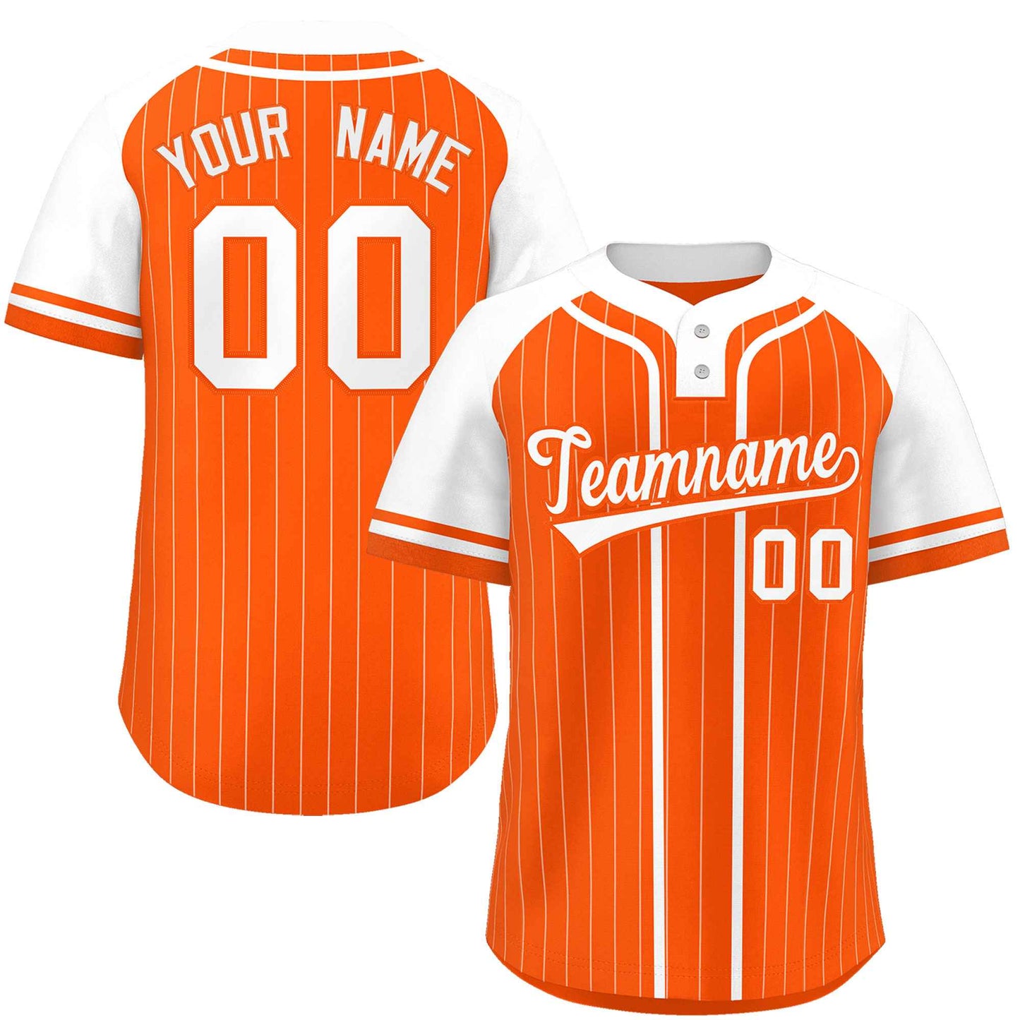 Custom Orange White Stripe Fashion Raglan Sleeves Authentic Two-Button Baseball Jersey