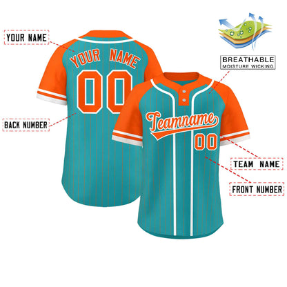 Custom Aqua Orange-White Stripe Fashion Raglan Sleeves Authentic Two-Button Baseball Jersey