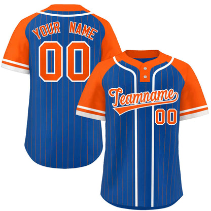 Custom Royal Orange-White Stripe Fashion Raglan Sleeves Authentic Two-Button Baseball Jersey