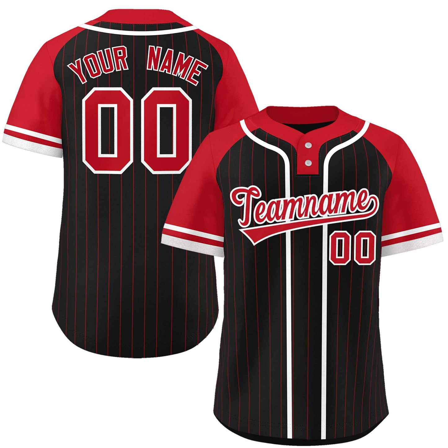 Custom Black Red-White Stripe Fashion Raglan Sleeves Authentic Two-Button Baseball Jersey