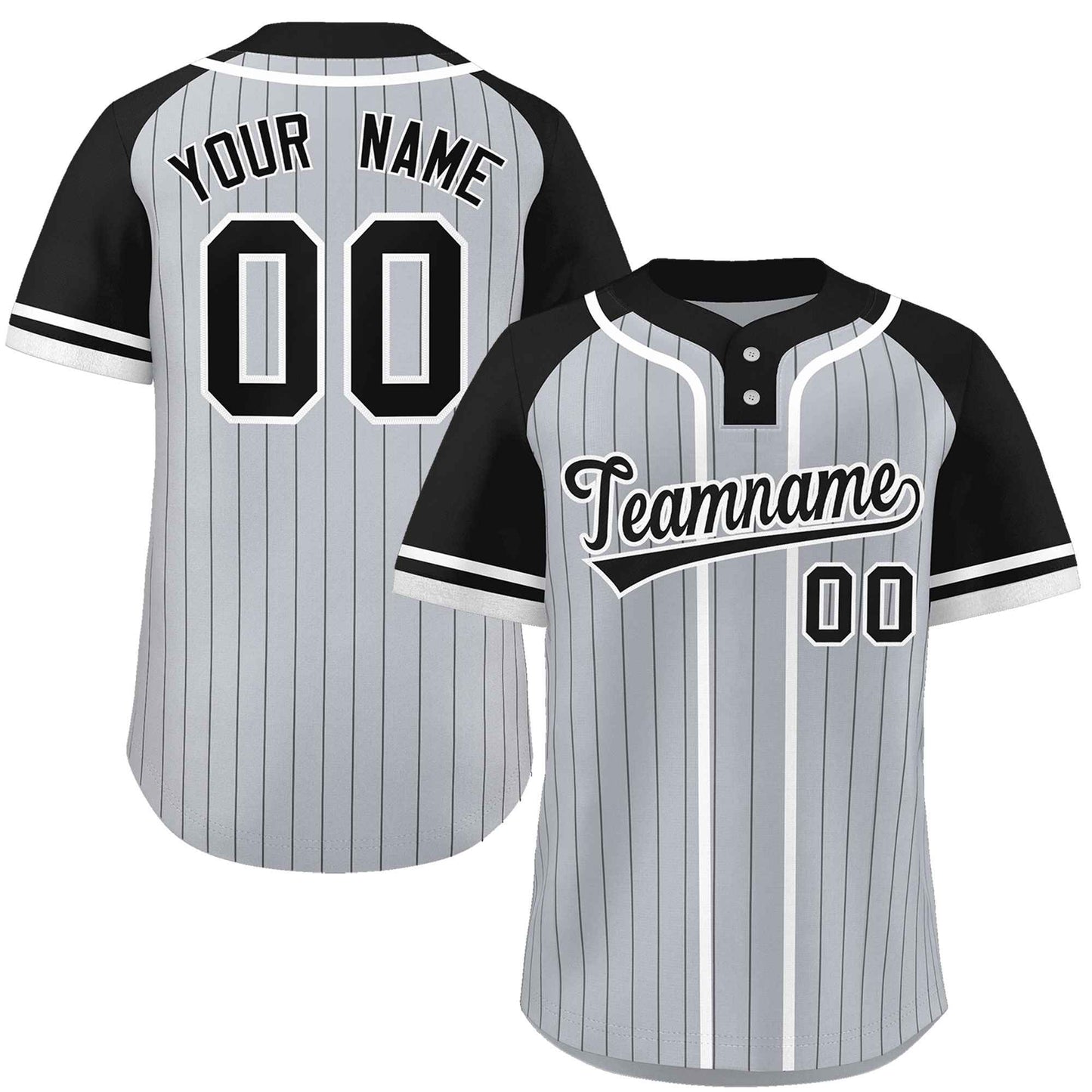 Custom Gray Black-White Stripe Fashion Raglan Sleeves Authentic Two-Button Baseball Jersey