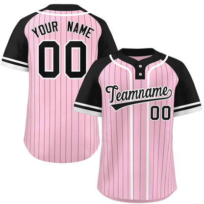 Custom Light Pink Black-White Stripe Fashion Raglan Sleeves Authentic Two-Button Baseball Jersey