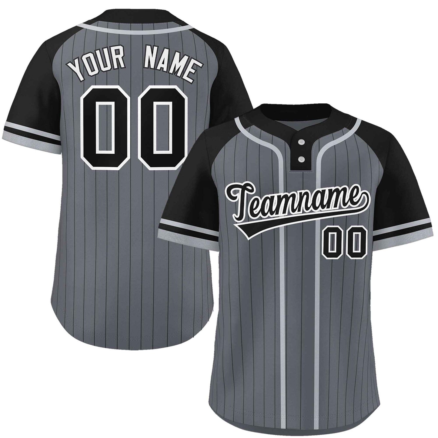 Custom Dark Gray Black-Gray Stripe Fashion Raglan Sleeves Authentic Two-Button Baseball Jersey