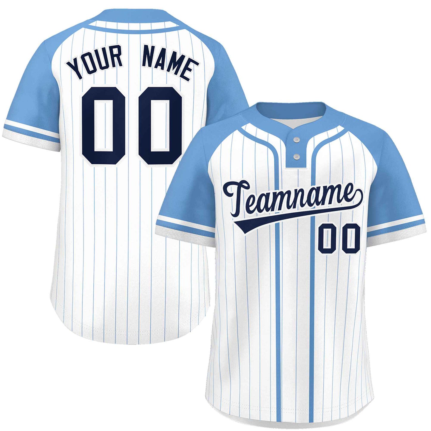 Custom White Light Blue Stripe Fashion Raglan Sleeves Authentic Two-Button Baseball Jersey