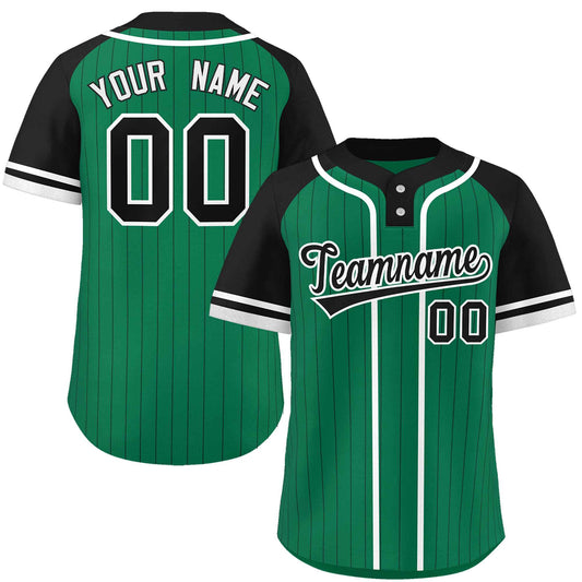 Custom Kelly Green Black-White Stripe Fashion Raglan Sleeves Authentic Two-Button Baseball Jersey