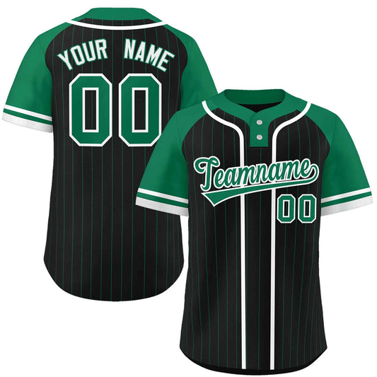 Custom Black Kelly Green-White Stripe Fashion Raglan Sleeves Authentic Two-Button Baseball Jersey