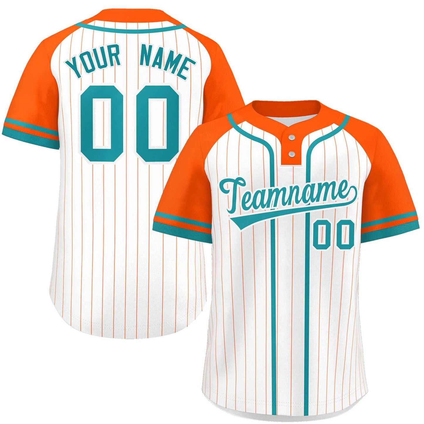 Custom White Orange-Aqua Stripe Fashion Raglan Sleeves Authentic Two-Button Baseball Jersey