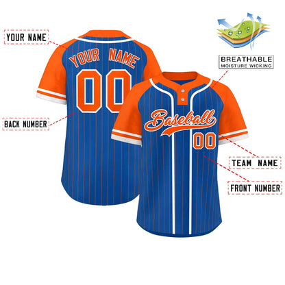 Custom Royal Orange-White Stripe Fashion Raglan Sleeves Authentic Two-Button Baseball Jersey