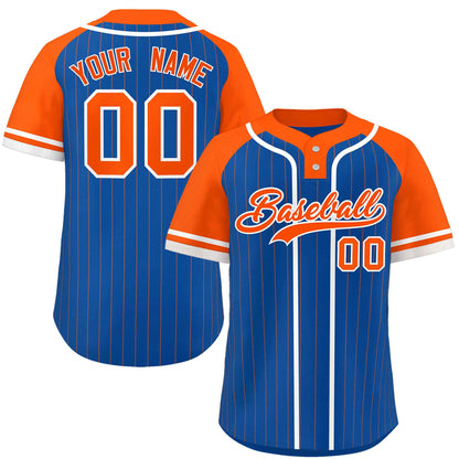 Custom Royal Orange-White Stripe Fashion Raglan Sleeves Authentic Two-Button Baseball Jersey