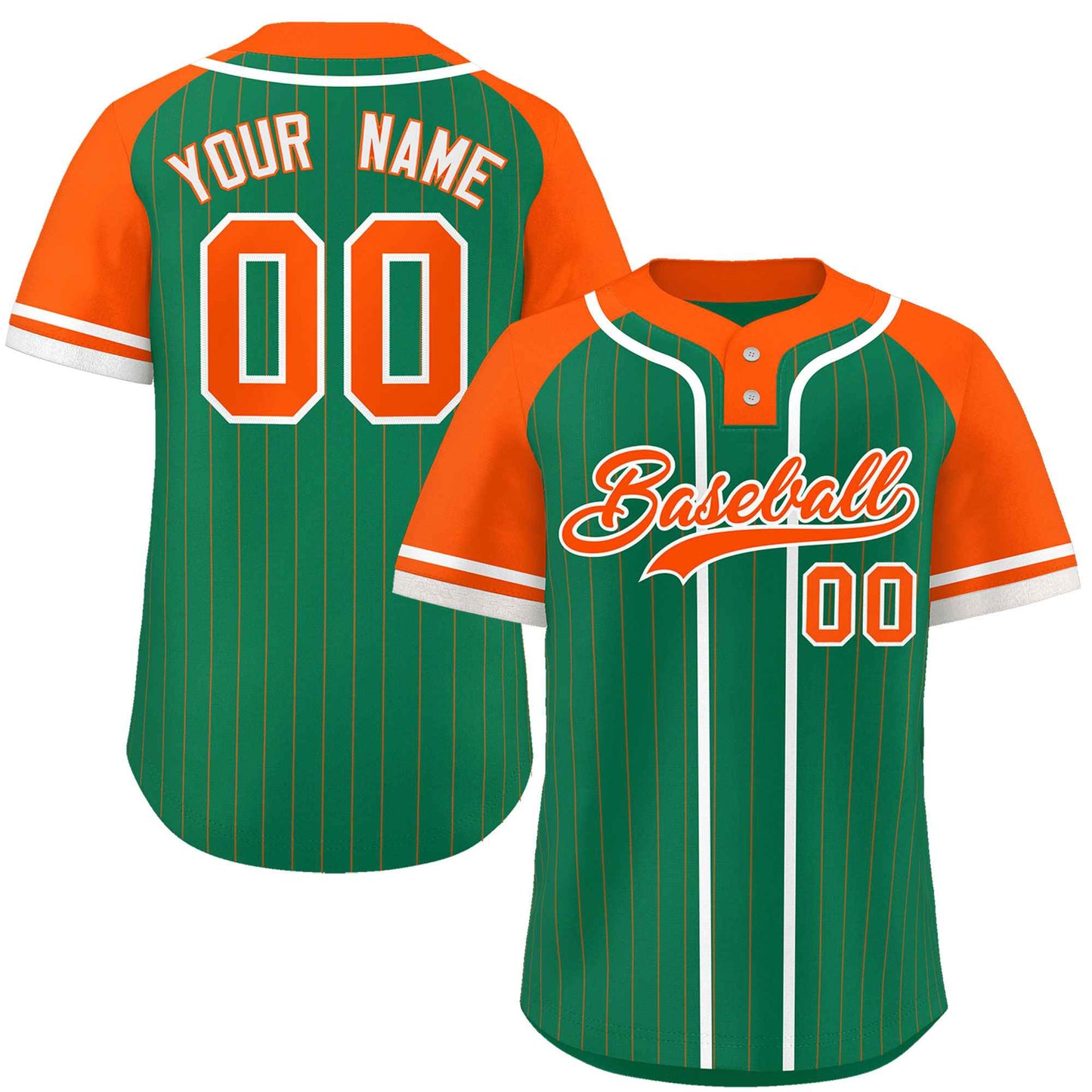 Custom Kelly Green Orange-White Stripe Fashion Raglan Sleeves Authentic Two-Button Baseball Jersey