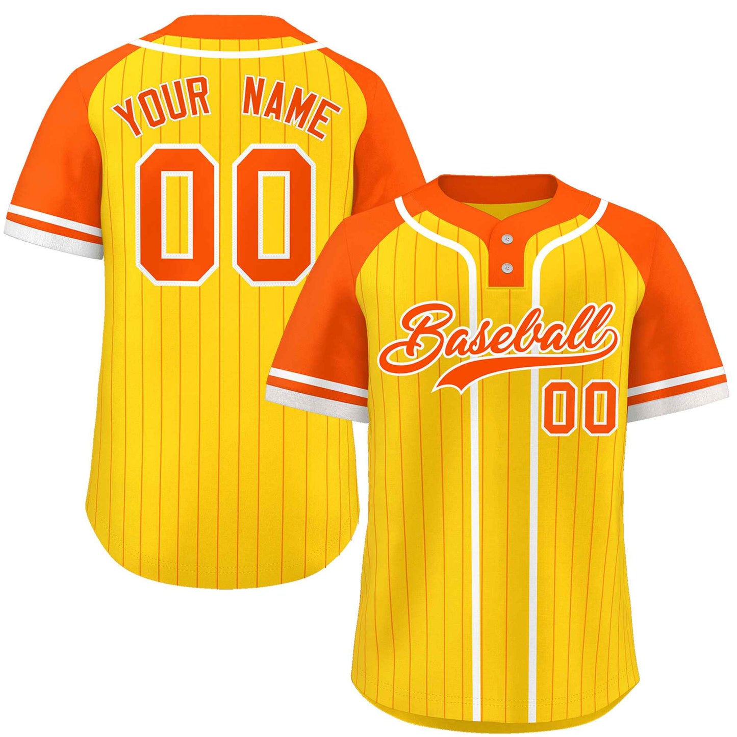 Custom Gold Orange-White Stripe Fashion Raglan Sleeves Authentic Two-Button Baseball Jersey