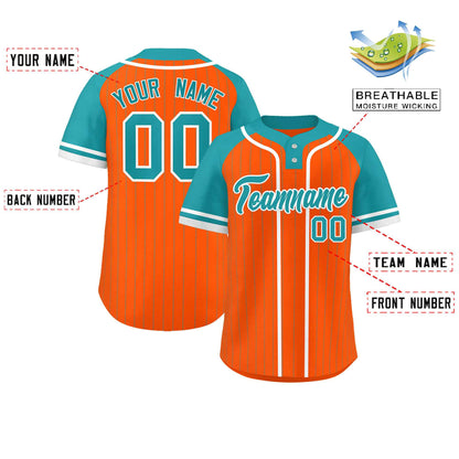 Custom Orange Aqua-White Stripe Fashion Raglan Sleeves Authentic Two-Button Baseball Jersey