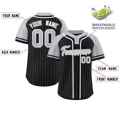 Custom Black Gray-White Stripe Fashion Raglan Sleeves Authentic Two-Button Baseball Jersey