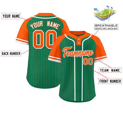 Custom Kelly Green Orange-White Stripe Fashion Raglan Sleeves Authentic Two-Button Baseball Jersey