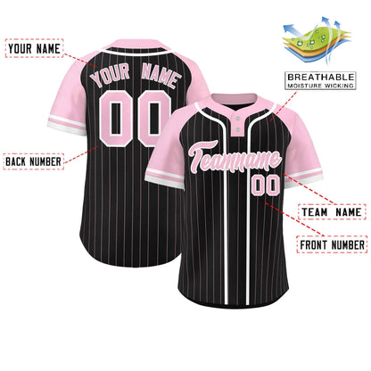 Custom Black Light Pink-White Stripe Fashion Raglan Sleeves Authentic Two-Button Baseball Jersey