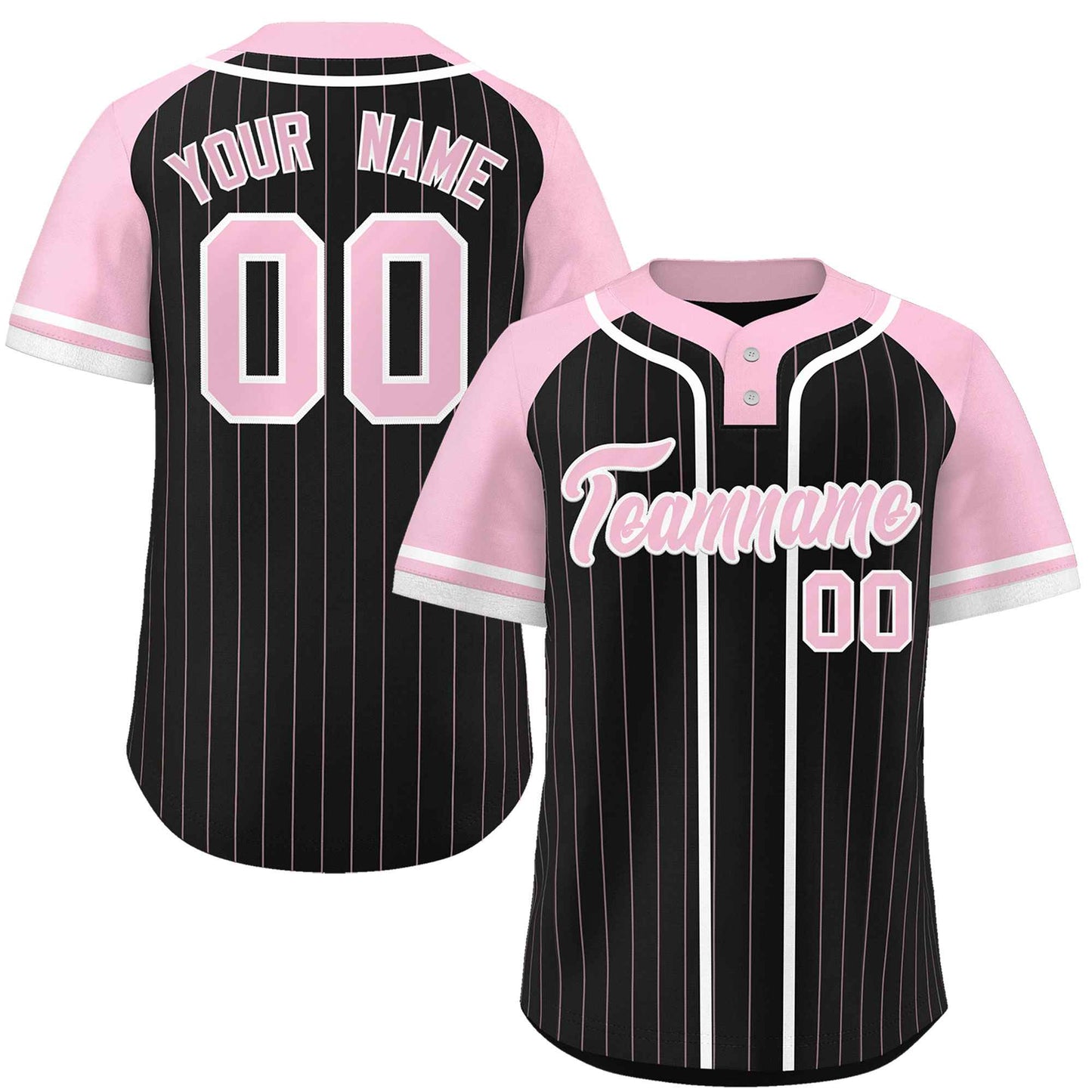 Custom Black Light Pink-White Stripe Fashion Raglan Sleeves Authentic Two-Button Baseball Jersey