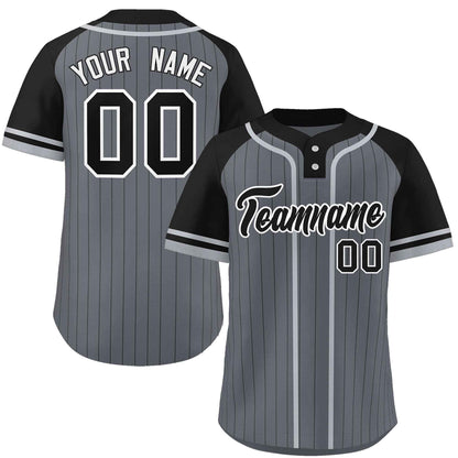 Custom Dark Gray Black-Gray Stripe Fashion Raglan Sleeves Authentic Two-Button Baseball Jersey