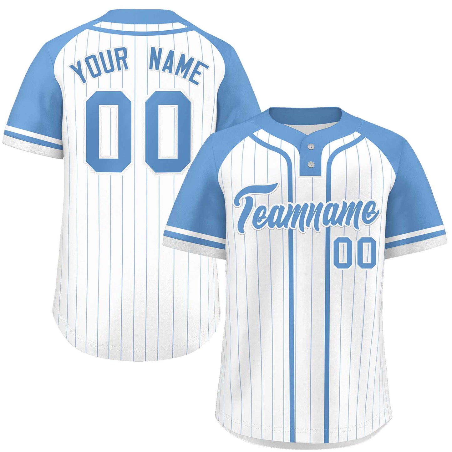 Custom White Light Blue Stripe Fashion Raglan Sleeves Authentic Two-Button Baseball Jersey