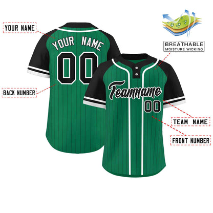 Custom Kelly Green Black-White Stripe Fashion Raglan Sleeves Authentic Two-Button Baseball Jersey