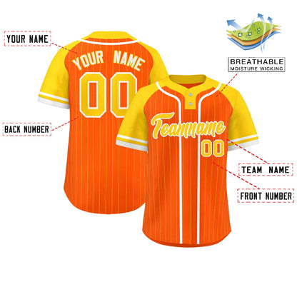 Custom Orange Gold-White Stripe Fashion Raglan Sleeves Authentic Two-Button Baseball Jersey